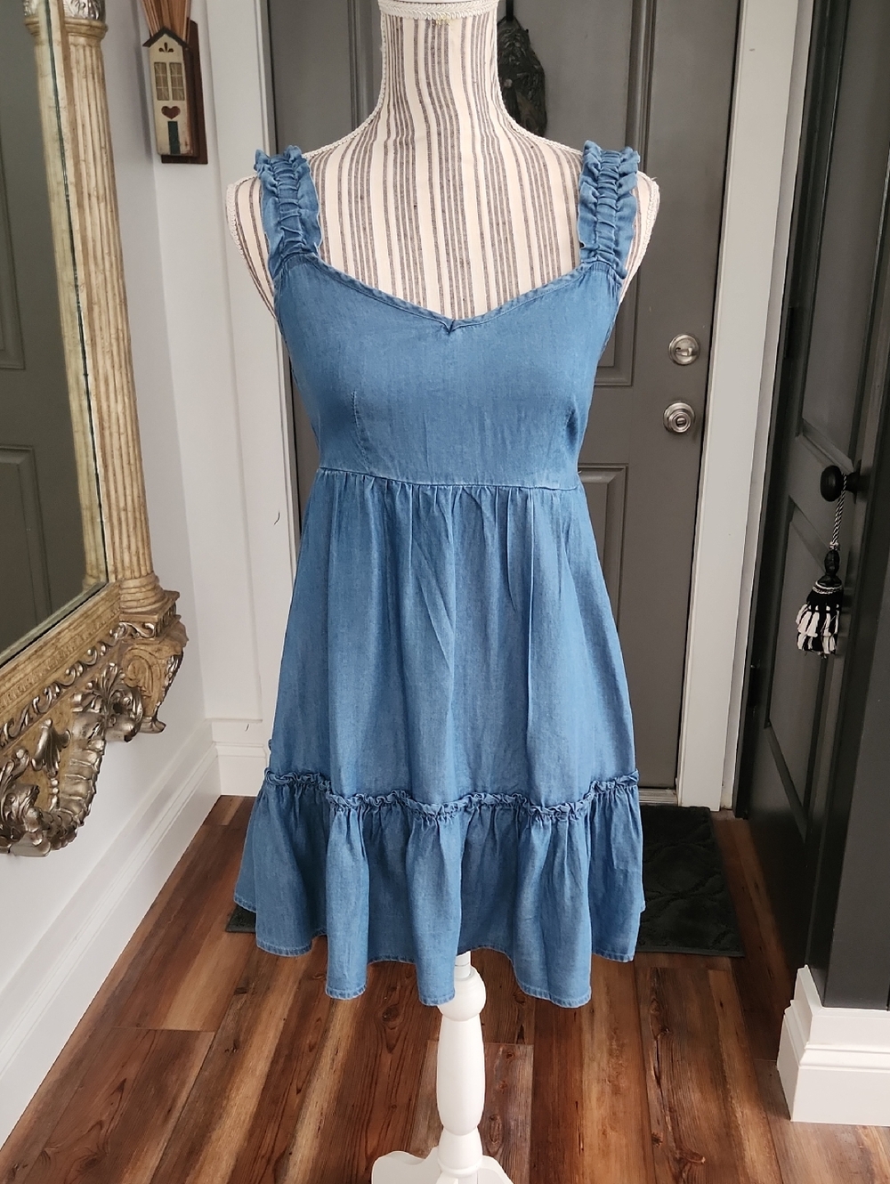 Blu Pepper Light Blue Chambray Ruffle-Strap Sundress